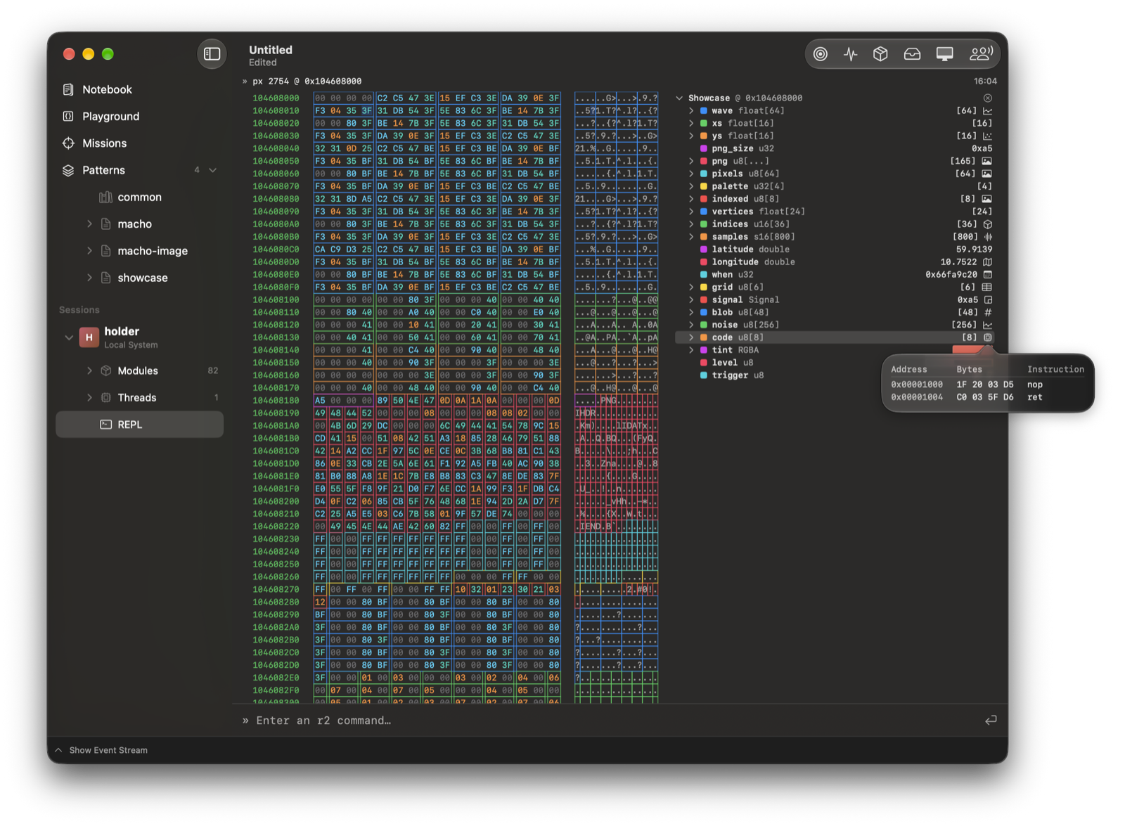 Bytes as code luma-pattern-disassembler